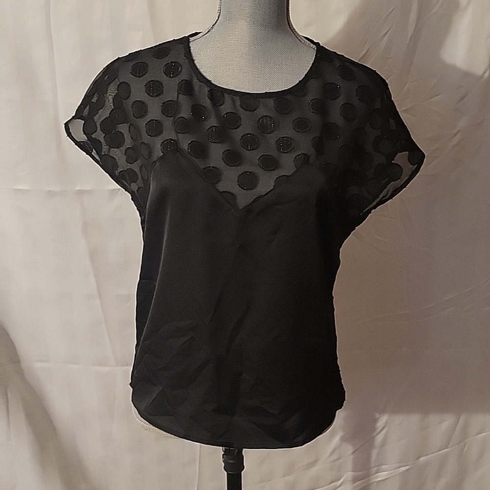 Lulus Women's Black Mesh Polka Dot, Sleeveless Blouse, Size: S